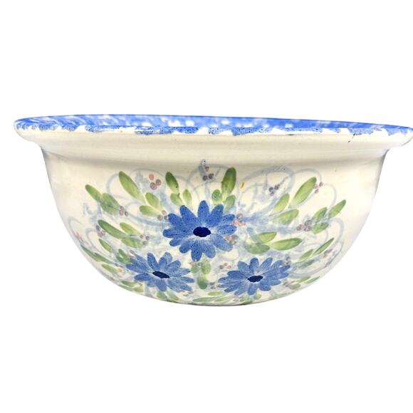 East Texas Pottery Blue Floral Spongeware 11" Mixing Serving Bowl-Excellent! - Picture 3 of 5